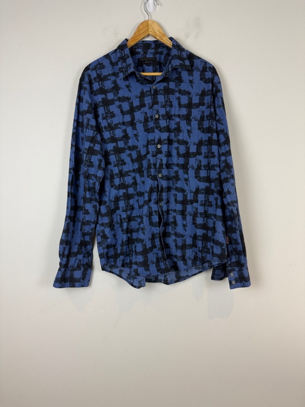 John Varvatos Blue and Black Checked Shirt Size Large